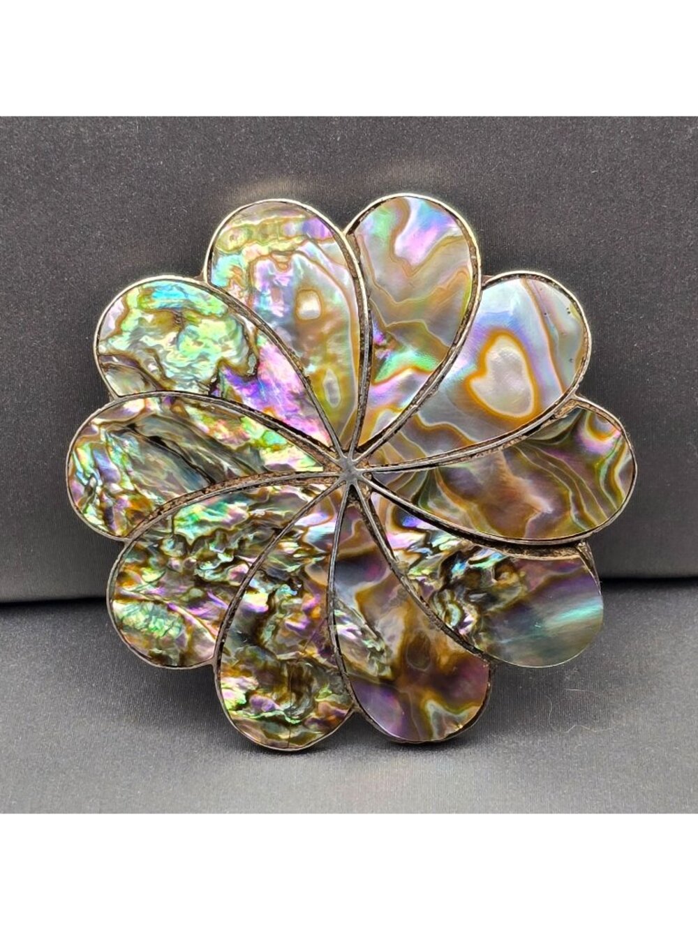 Vintage Sterling Silver Abalone Shell Brooch Mexico Signed CB Floral Pin